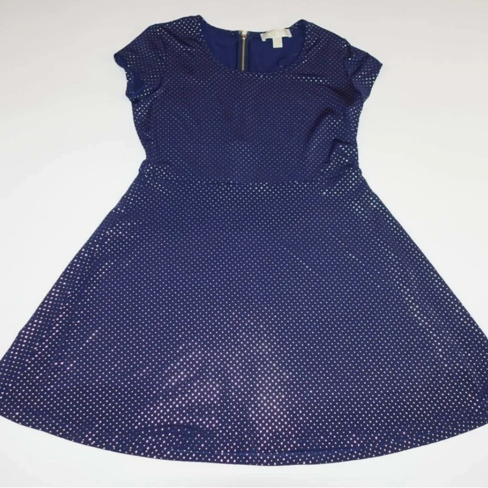 Michael Kors Navy Blue Polka Dot Midi Dress, Sz XL, Like New